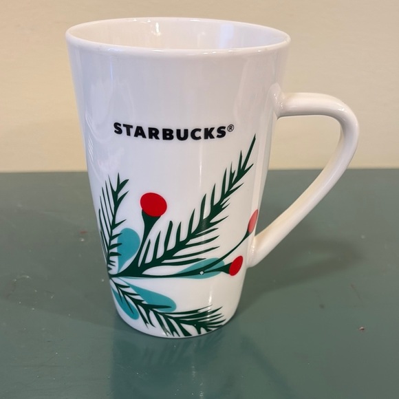 Starbucks 2020 Holiday Mug with Red and Green Holly Berry Pine Design. 12 oz - Picture 2 of 4